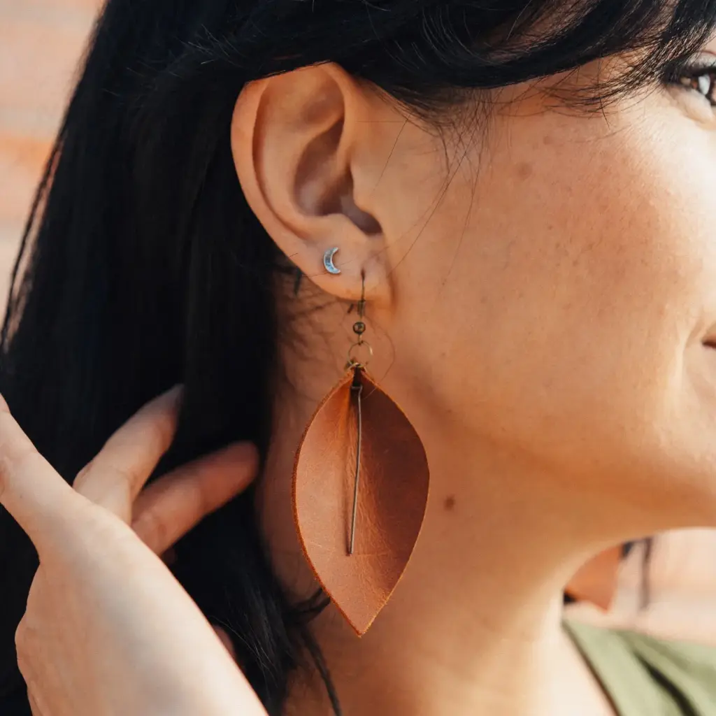 Leather Leaf Earrings